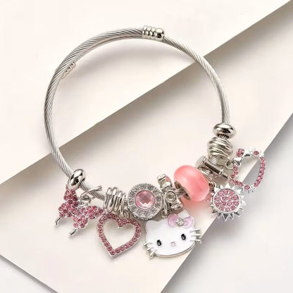 Pulsera Hello Kitty Kawaii con Encantos – Gato, Corazón y Mariposa