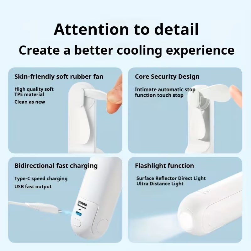 Ventilador Portátil de Mano Mini con Luz LED y Power Bank Blanco