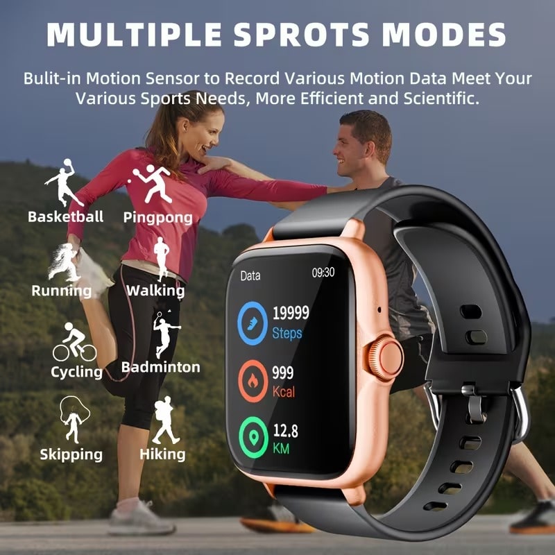 Smartwatch 1.83” con Llamadas y Monitoreo de Salud Dorado y Beige