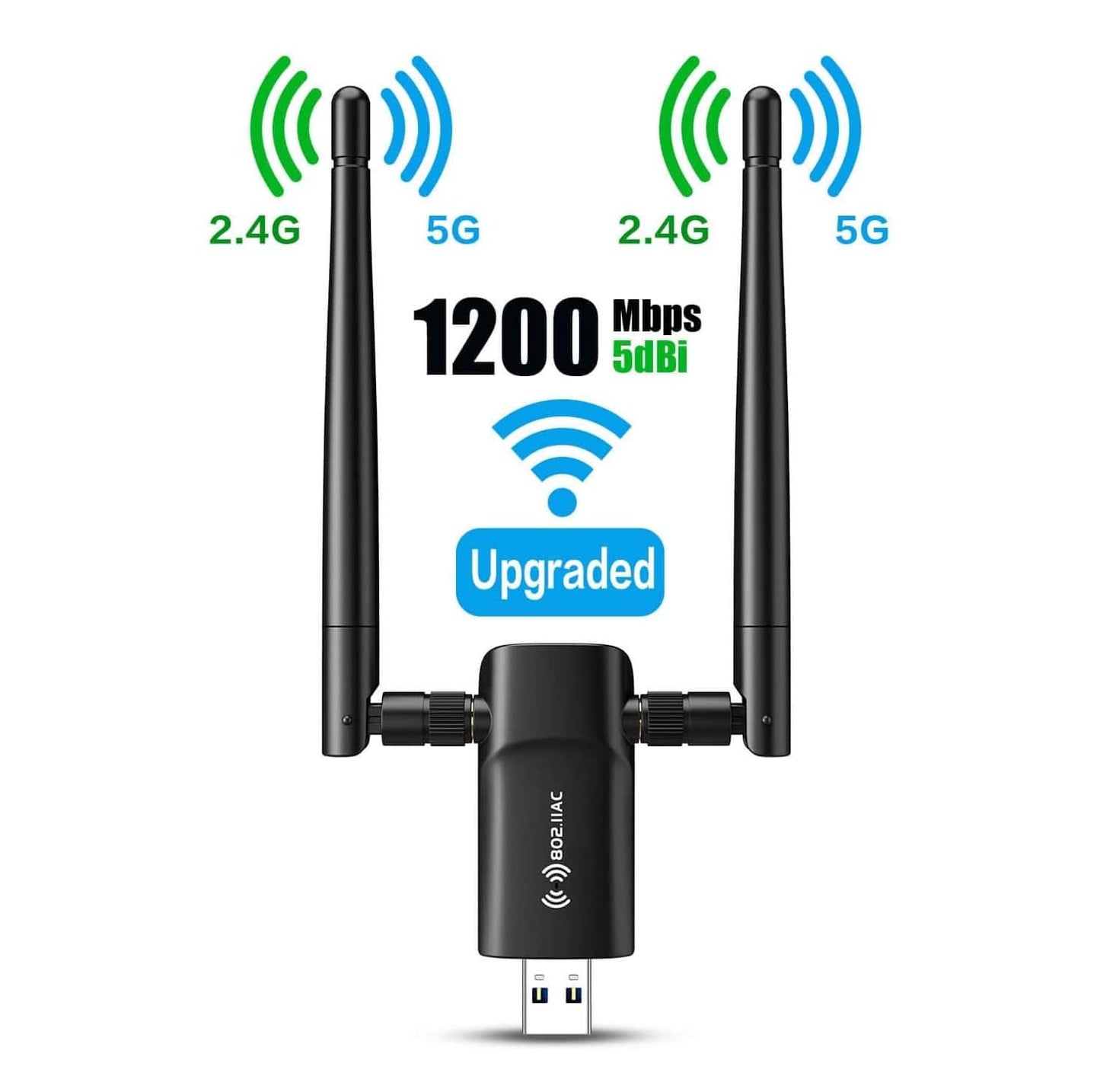 Adaptador WiFi USB 1300Mbps Dual 5dBi Windows Compatible