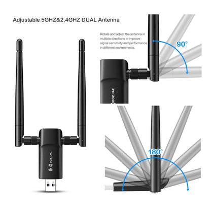 Adaptador WiFi USB 1300Mbps Dual 5dBi Windows Compatible