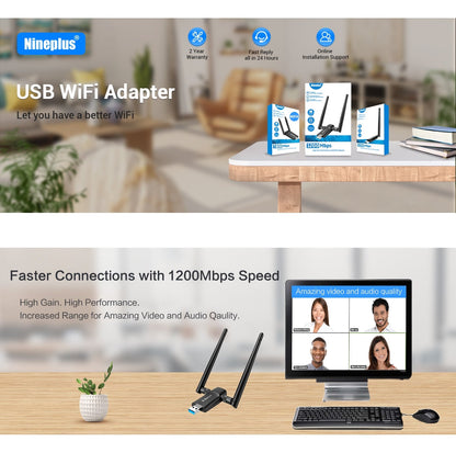 Adaptador WiFi USB 1300Mbps Dual 5dBi Windows Compatible