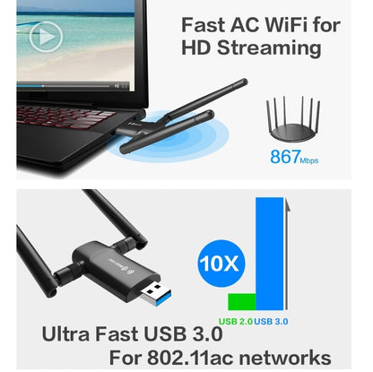 Adaptador WiFi USB 1300Mbps Dual 5dBi Windows Compatible