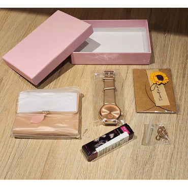 Set de Accesorios para Mujer 5pz Reloj Perfume Pulsera Billetera Rosa