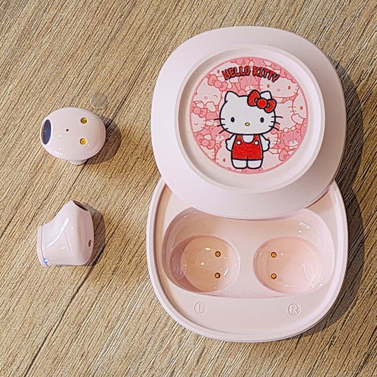 Auriculares Inalámbricos Hello Kitty Sanrio – Diseño Anime - Micrófono Integrado y Estuche para recargar - Edición Coleccionable para Regalo de mujer – Rosa Pastel
