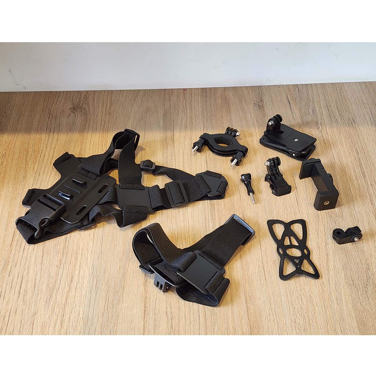Kit PRO de Soportes para Pecho y Cabeza 9 Piezas para Cámaras de Acción Negro