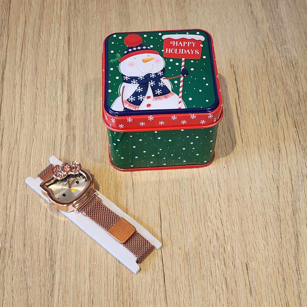 Reloj de Cuarzo Hello Kitty Sanrio para Mujer – Diseño Adorable con Lazo de Estrás y Estética Chic - Regalo - Rose Gold