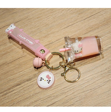Llavero Hello Kitty Sanrio Rosa con Vaso de Batido y Borla