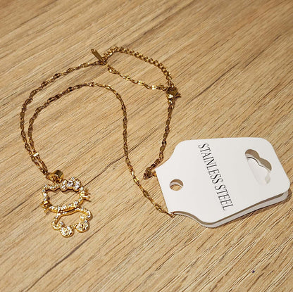 Collar Hello Kitty Sanrio - Acero de Titanio Dorado y Negro