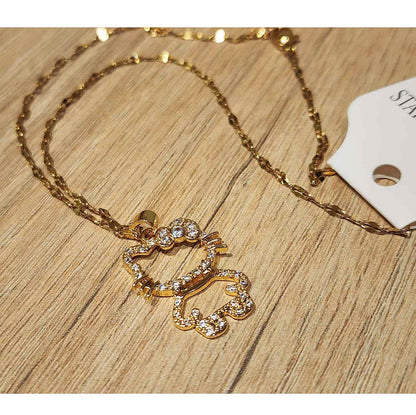 Collar Hello Kitty Sanrio - Acero de Titanio Dorado y Negro