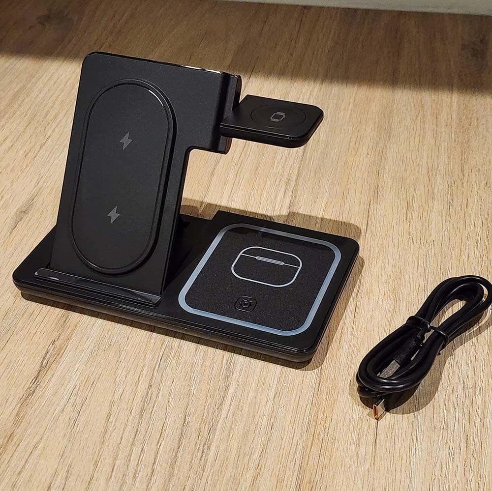 Estación de Carga Inalámbrica Plegable 3 en 1 para iPhone, Apple Watch y AirPods Negro