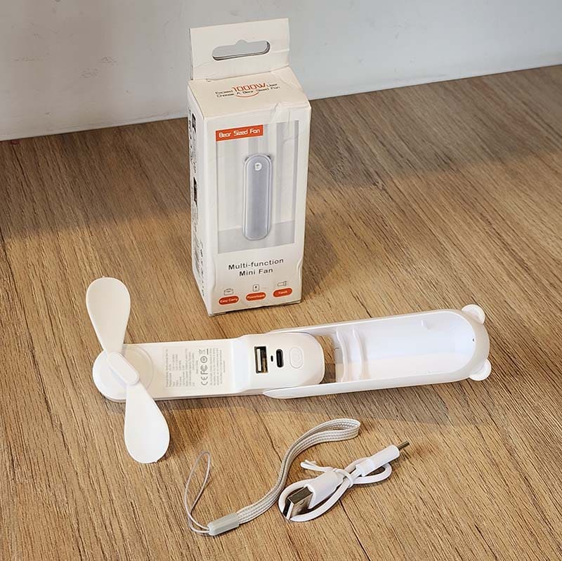 Ventilador Portátil de Mano Mini con Luz LED y Power Bank Blanco