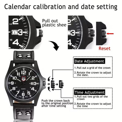 Set de Accesorios de Moda para Hombre 4 Piezas - Pulseras y Reloj - Café Oscuro