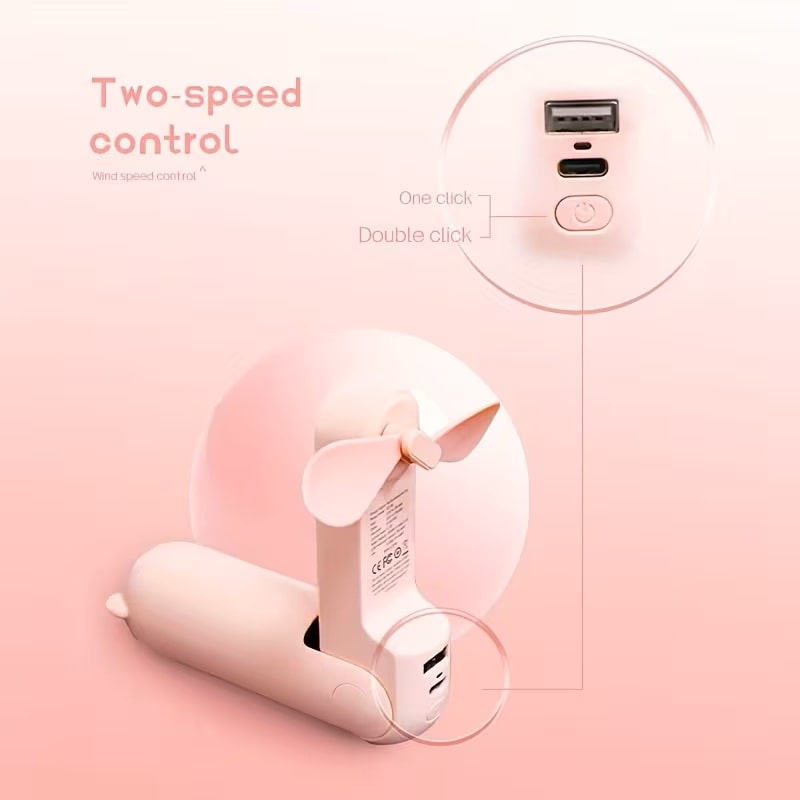 Ventilador Portátil de Mano Mini con Luz LED y Power Bank Blanco