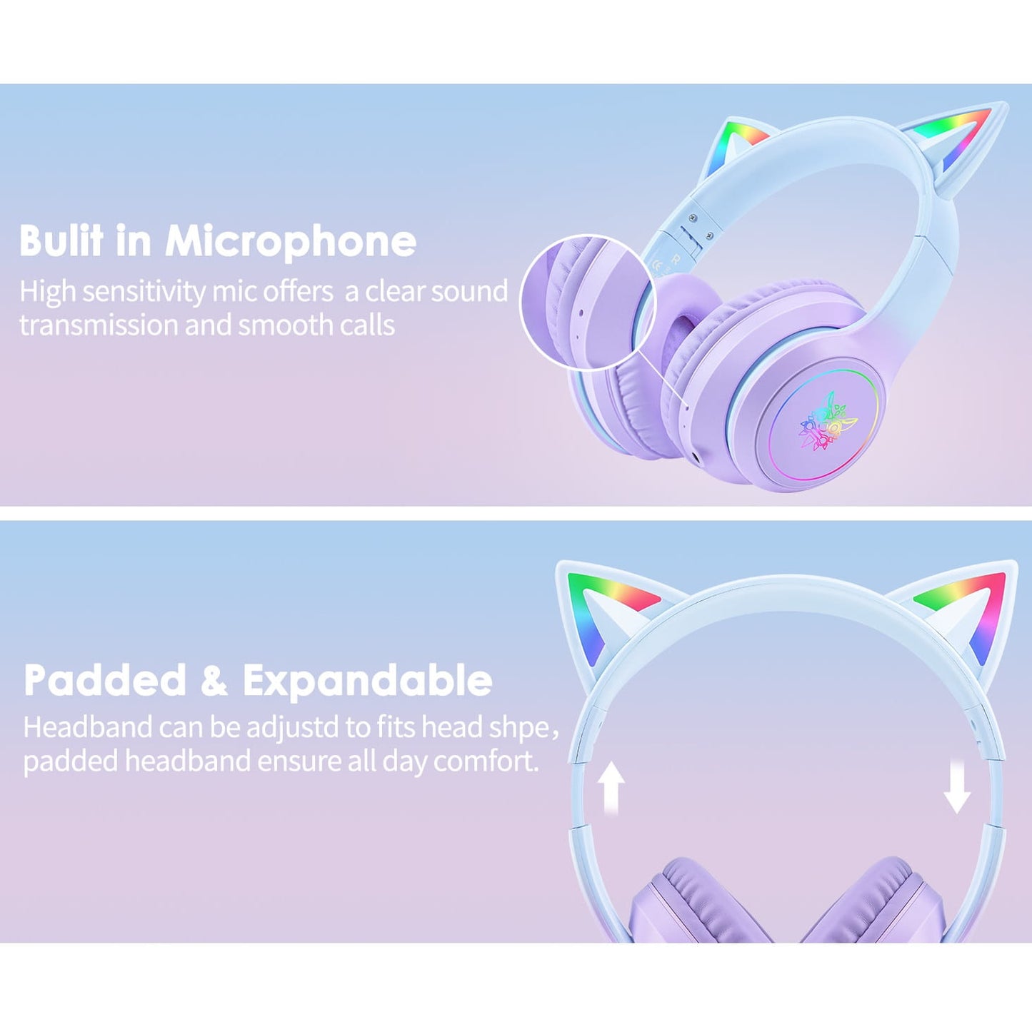 Audífonos Bluetooth ONITOON Orejas de Gato LED HiFi