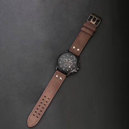 Set de Accesorios de Moda para Hombre 6 Piezas - Reloj Pulseras Gafas Aviador - Café Oscuro