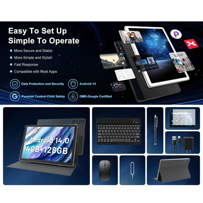 Tablet Android 14 10.1” 14GB RAM 128GB Dual SIM 4G con Accesorios