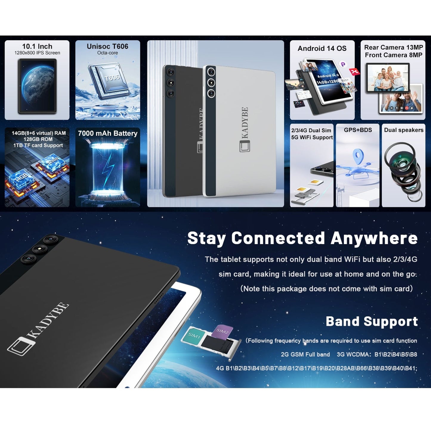 Tablet Android 14 10.1” 14GB RAM 128GB Dual SIM 4G con Accesorios