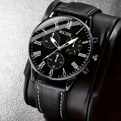 Set de Accesorios de Moda para Hombre 5 Piezas - Reloj Pulsera Anillo Collar Billetera - Negro