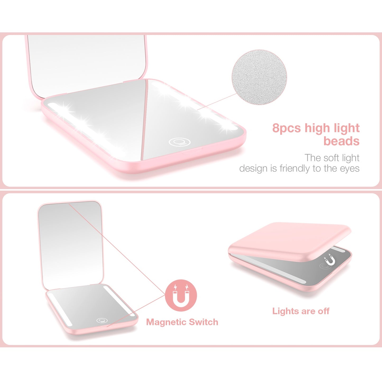 Espejo Compacto Recargable con Luz LED 3 Tonos