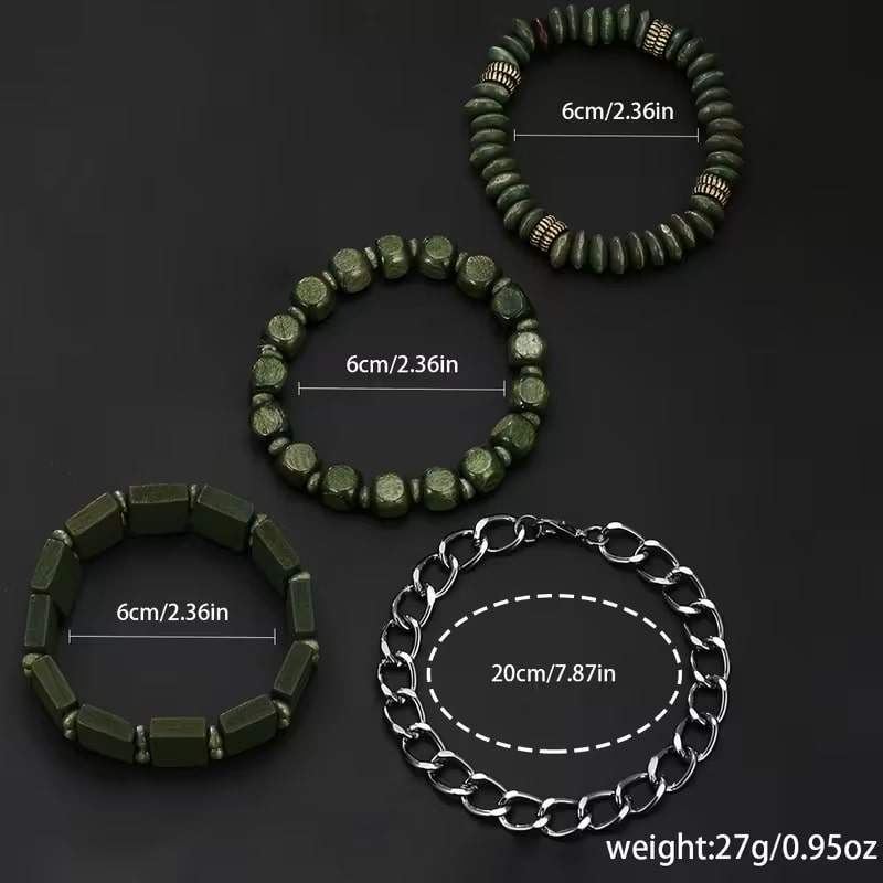 Set de Accesorios de Moda para Hombre 5 Piezas - Pulseras y Reloj - Verde
