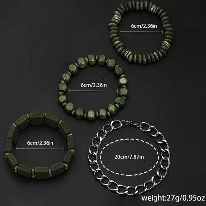Set de Accesorios de Moda para Hombre 5 Piezas - Pulseras y Reloj - Verde