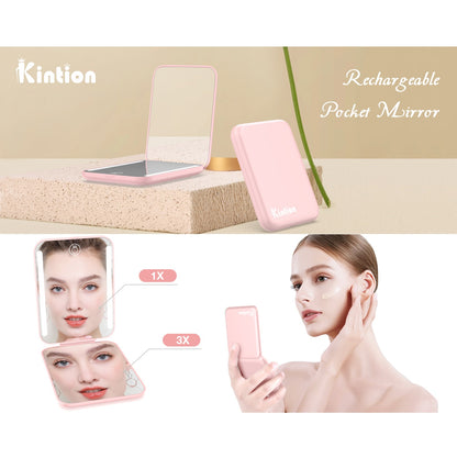 Espejo Compacto Recargable con Luz LED 3 Tonos