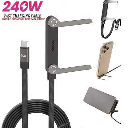 Cable USB-C 240W con Soporte Plegable para Teléfono
