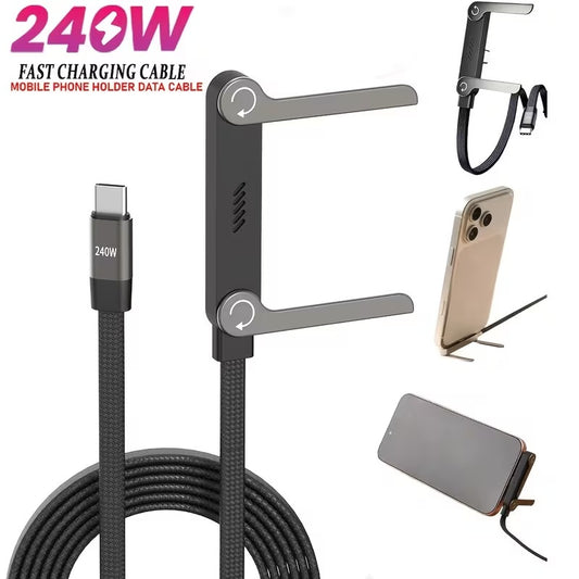 Cable USB-C 240W con Soporte Plegable para Teléfono
