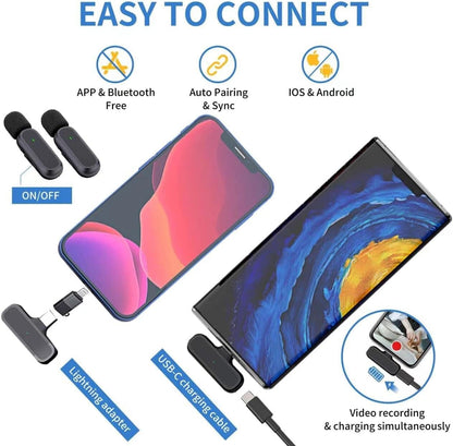 Micrófonos Lavalier Inalámbricos Profesionales – USB-C & Lightning – Pack x2