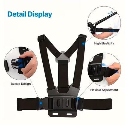Kit PRO de Soportes para Pecho y Cabeza 9 Piezas para Cámaras de Acción Negro