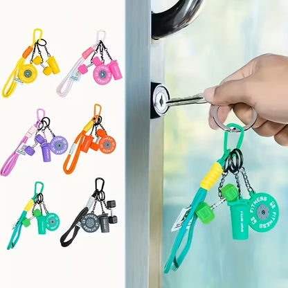 Llavero Deportivo Temático - Mini Mancuerna, Mini Barra de Pesas y Mini Botella Deportiva - Accesorio creativo para Mujer - Fitness - Morado
