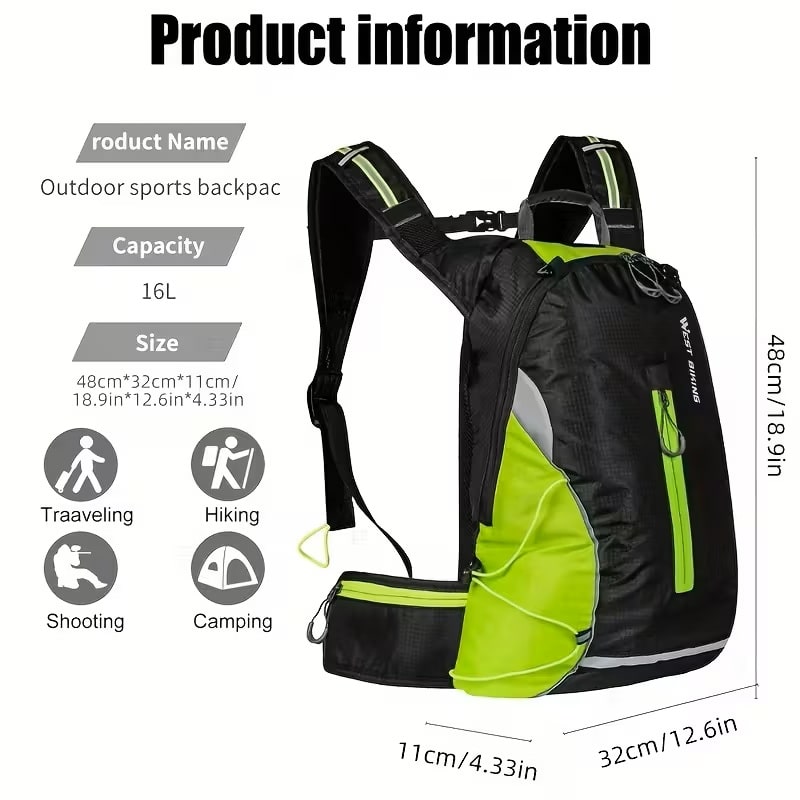 Mochila de Ciclismo 16L Ajustable y Transpirable Negra