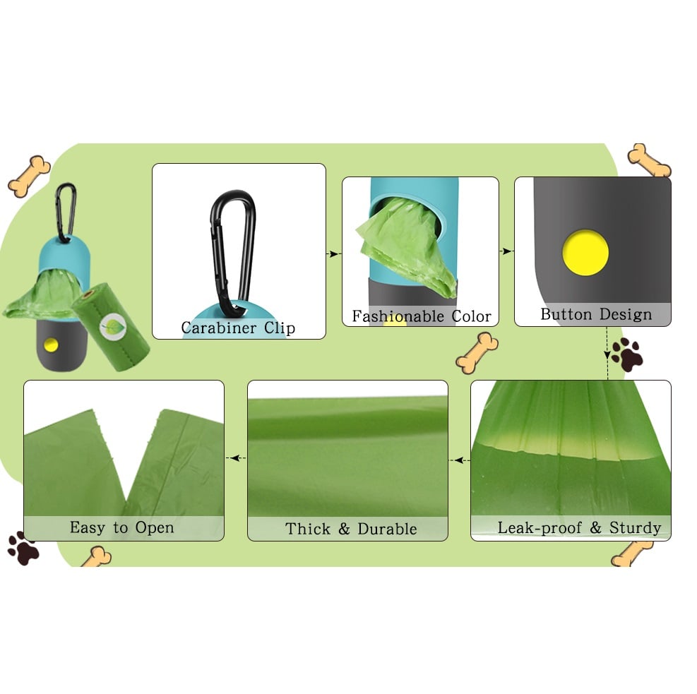 Dispensador Bolsas Perro Eliamo con Linterna LED y Clip