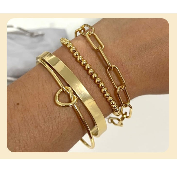 Pulseras de Moda para Mujer Chapadas en Oro 14K – Set x4