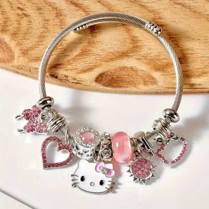 Pulsera Hello Kitty Kawaii con Encantos – Gato, Corazón y Mariposa
