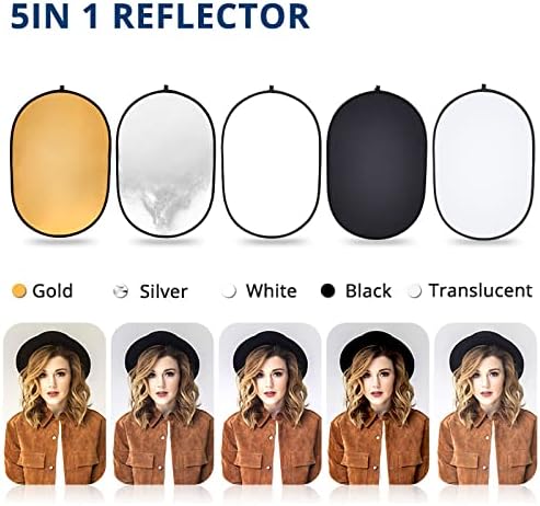 Reflector Difusor Fotográfico 5 en 1 Oval 60x90 cm Plegable