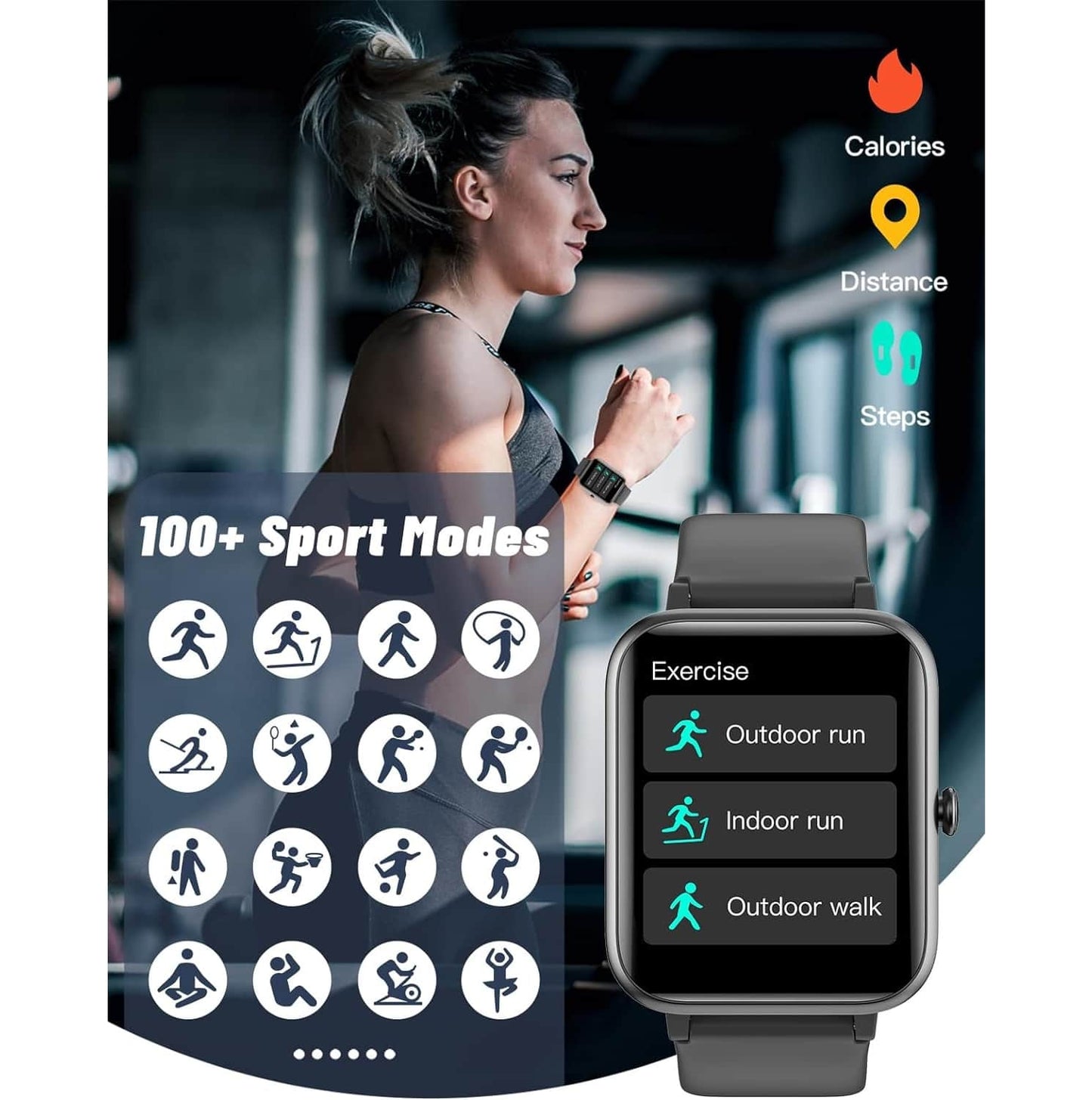 Smartwatch 1.83” con GPS y Bluetooth IP68 Negro