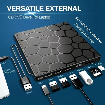 Unidad CD/DVD Externa 8 en 1 USB-C Ultra Delgada