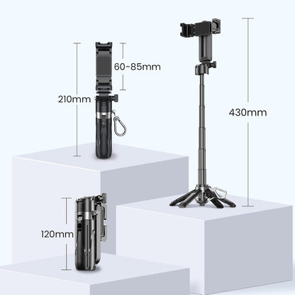 Selfie Stick 3 en 1 de Aluminio con Trípode y Control Bluetooth Negro