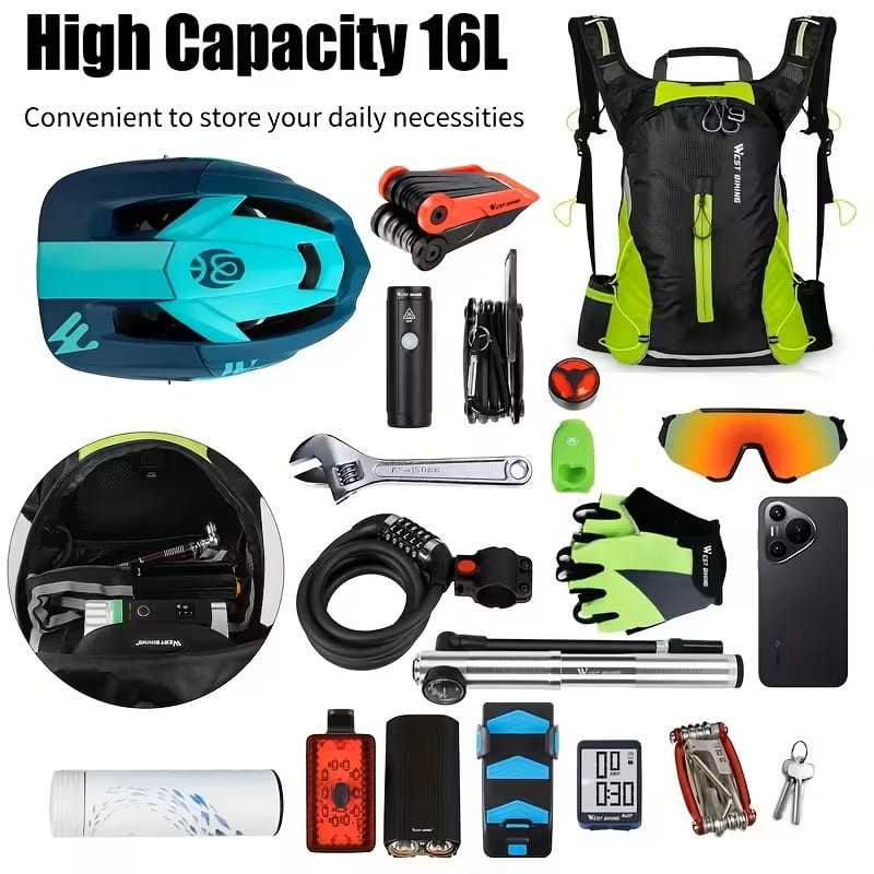Mochila de Ciclismo 16L Ajustable y Transpirable Negra