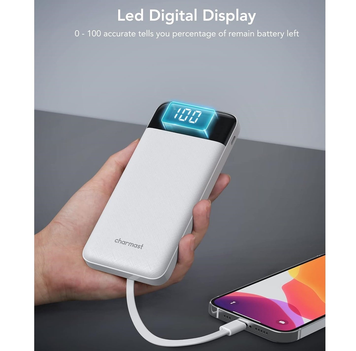 Power Bank 10000mAh 4 Cables Integrados USB-C Carga Rápida Blanco