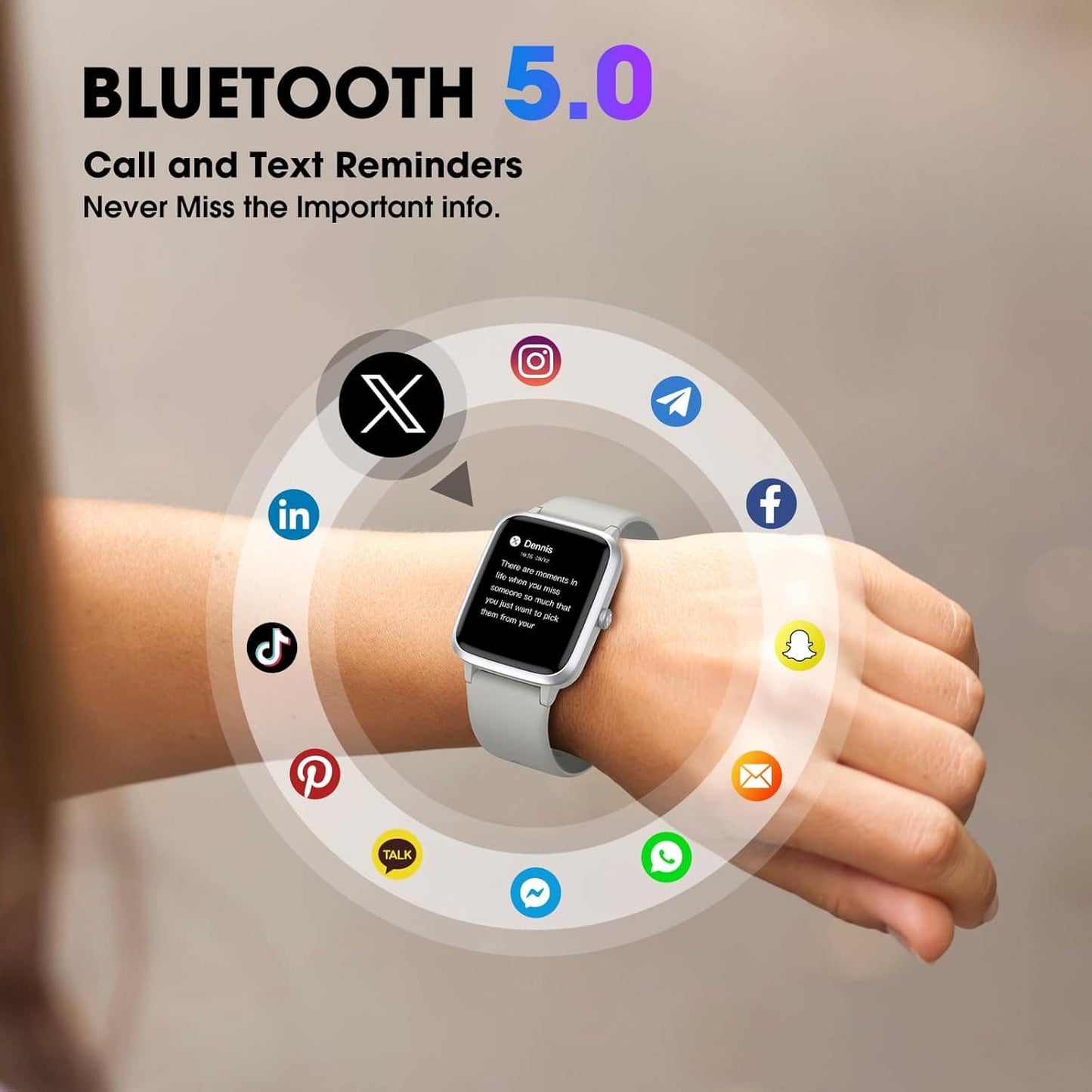 Smartwatch Fitness 1.65” con Monitoreo de Salud Bluetooth Plata