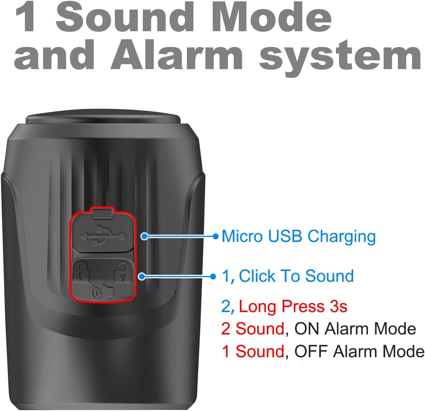 Bocina USB Recargable Bicicleta 125dB Antirrobo Impermeable Negra