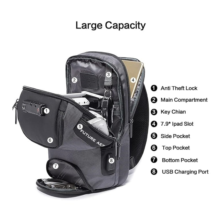 Mochila Bandolera Antirrobo BANGE Impermeable con USB