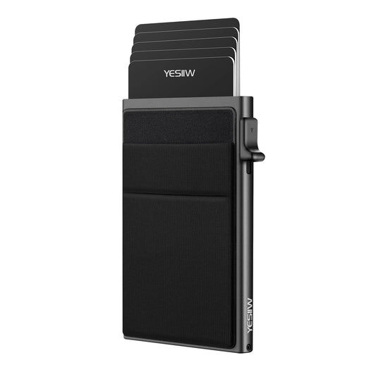 Billetera Inteligente de Aluminio, Anticlonación RFID, Elegante, Compacta, Ligera y Discreta -10 tarjetas - Tarjetero para celular adicional de regalo para 4 tarjetas más - Negro