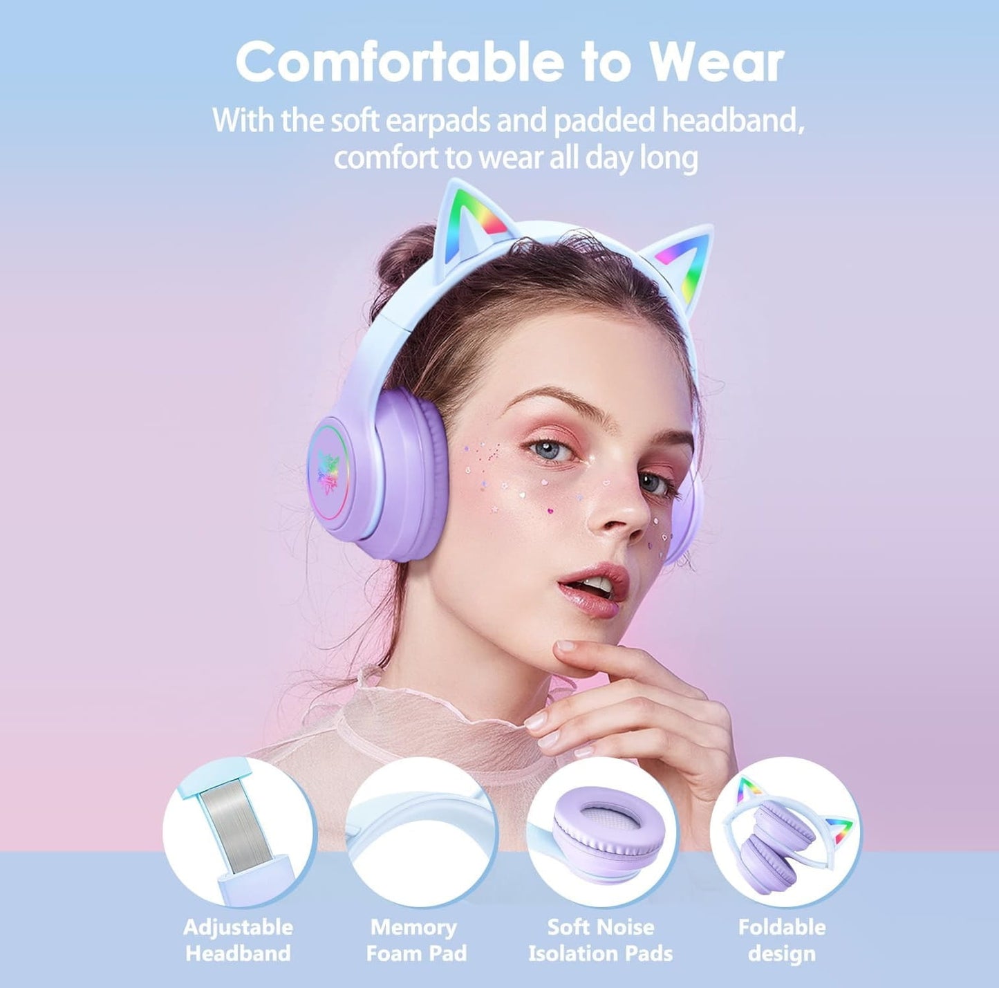 Audífonos Bluetooth ONITOON Orejas de Gato LED HiFi