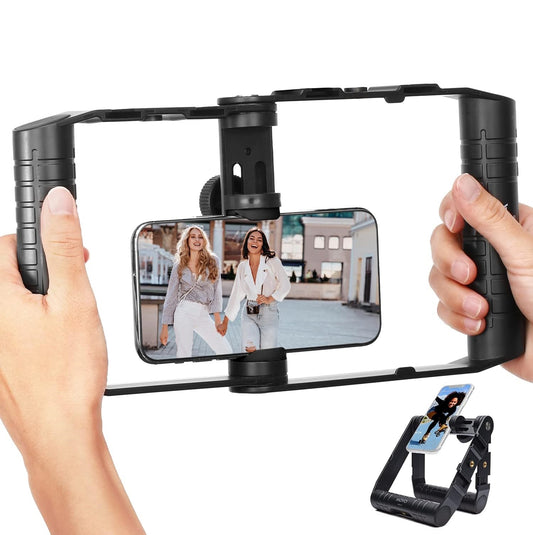 Jaula Plegable para Celular - con Soportes de Zapata Fría - Compatible con luces LED y Micrófonos - Vlogging - Compatibilidad universal para Smartphones - Negro