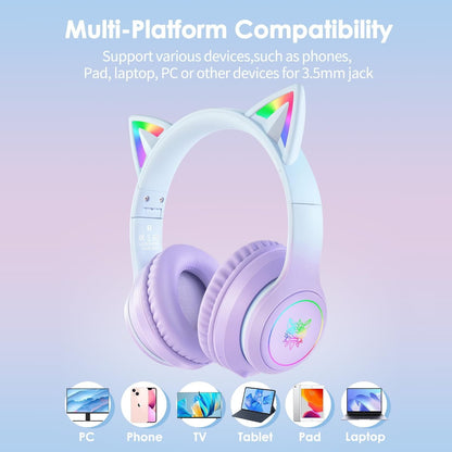 Audífonos Bluetooth ONITOON Orejas de Gato LED HiFi