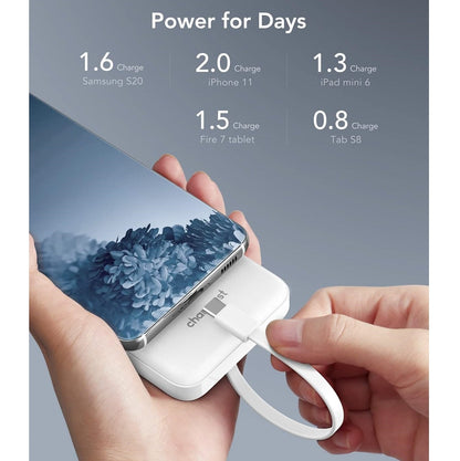 Power Bank 10000mAh 4 Cables Integrados USB-C Carga Rápida Blanco